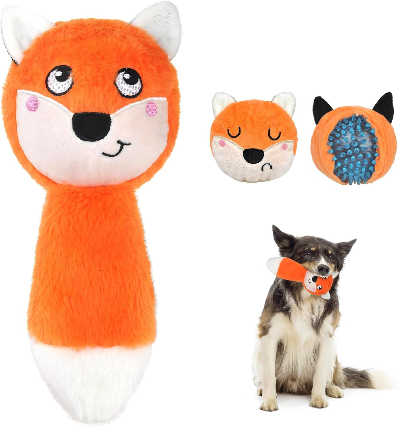 Squeaky Dog Toys for Aggressive Chewers 3 in 1, Dog Chew Toys with 3 Layers,Interactive Dog Toys for Large Dogs Balls to Keep Them Busy for Small Medium Dogs(Fox)