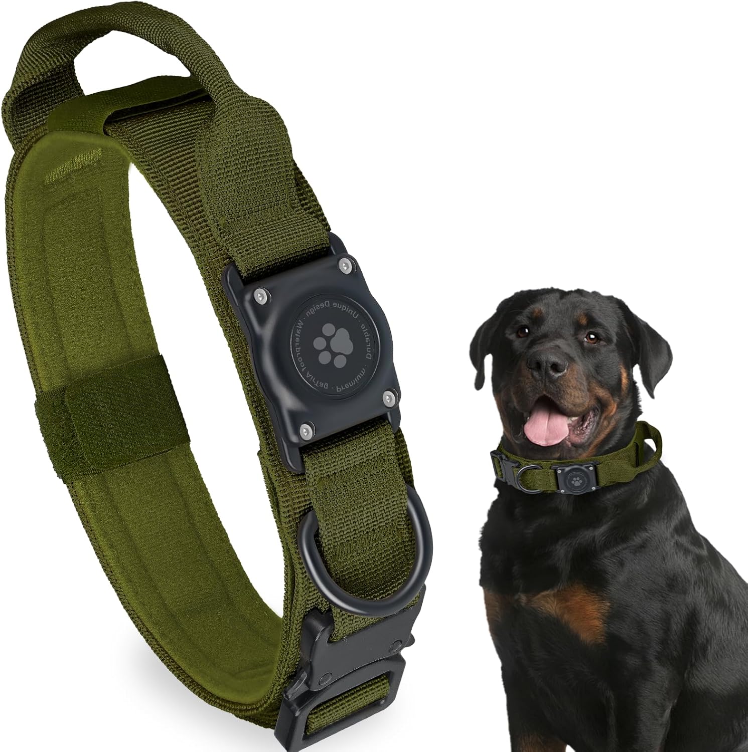 Tactical Airtag Dog Collar, 100% Waterproof Integrated Apple Air Tag Dog Collars with Hard PC Airtag Holder, Adjustable Military Collar with Handle, GPS Dog Collar for Medium Large Dogs (XL, Black)