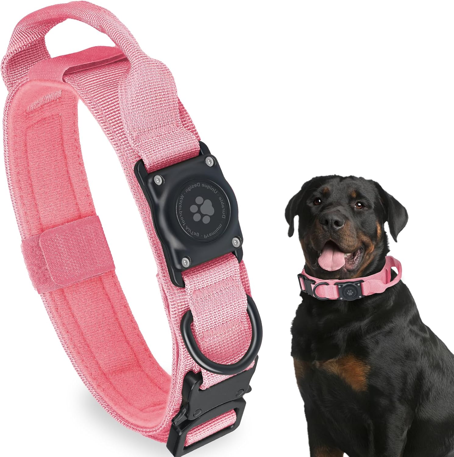 Tactical Airtag Dog Collar, 100% Waterproof Integrated Apple Air Tag Dog Collars with Hard PC Airtag Holder, Adjustable Military Collar with Handle, GPS Dog Collar for Medium Large Dogs (XL, Black)