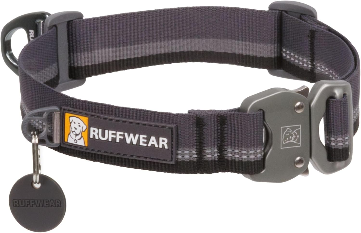 , Top Rope Dog Collar, Premium Secure Stainless Steel Talon Buckle, Reflective Padded Adjustable Heavy Duty Nylon with Silent ID Attachment, Enhanced Protection, Basalt Gray, 20"-26"
