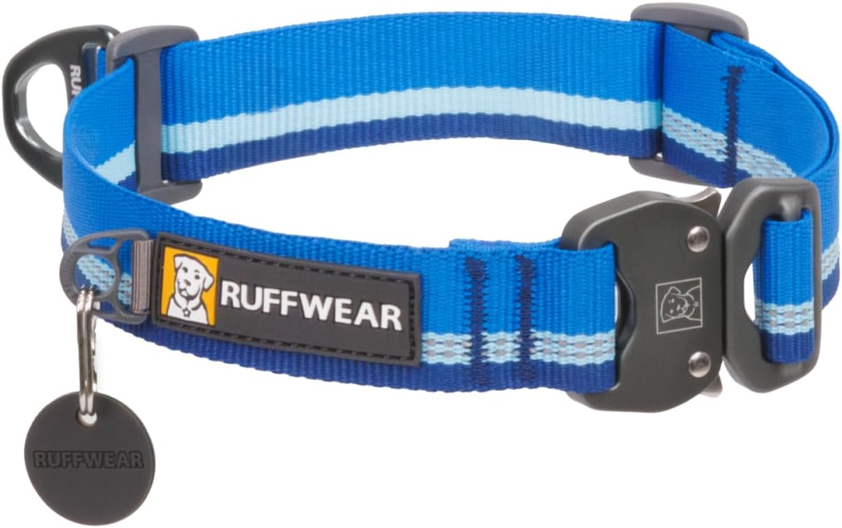 , Top Rope Dog Collar, Premium Secure Stainless Steel Talon Buckle, Reflective Padded Adjustable Heavy Duty Nylon with Silent ID Attachment, Enhanced Protection, Blue Pool, 20"-26"