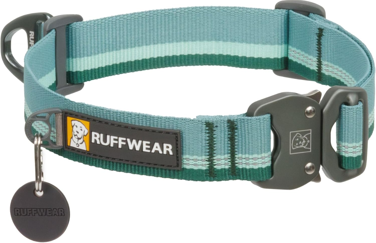 , Top Rope Dog Collar, Premium Secure Stainless Steel Talon Buckle, Reflective Padded Adjustable Heavy Duty Nylon with Silent ID Attachment, Enhanced Protection, River Rock Green, 20"-26"