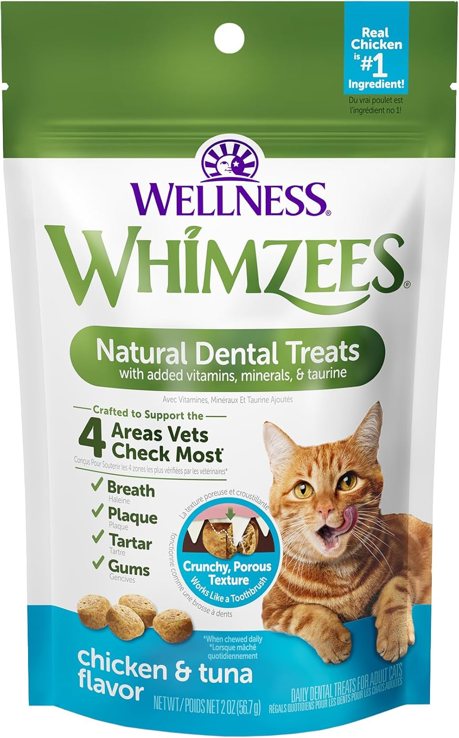 Wellness Cat Dental Treats, Natural Chews, Chicken and Tuna Flavor, (2 Ounce Bag)