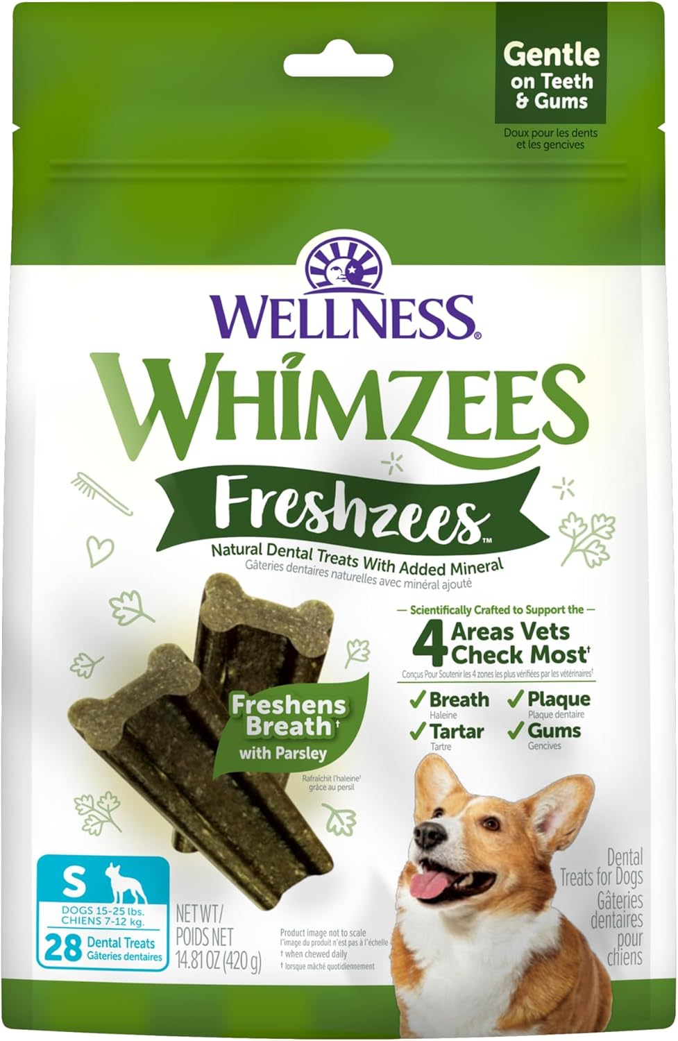 Wellness Freshzees Dog Dental Treats, Natural Chews, Small Size Stick, (28 Count)