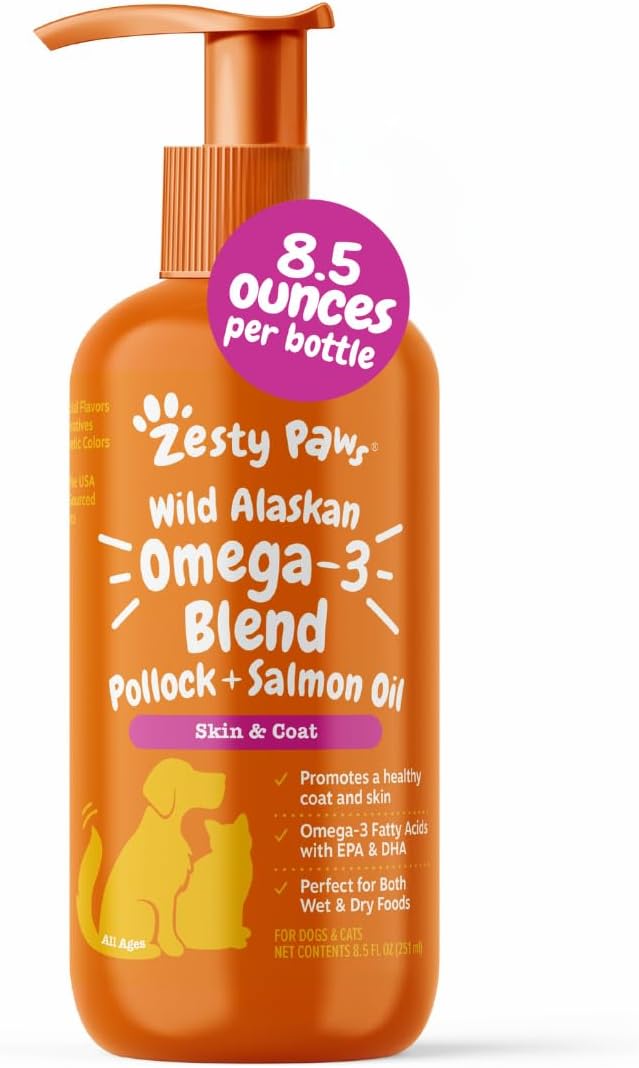 Wild Alaskan Omega-3 Blend Pollock + Salmon Oil for Dogs and Cats- Skin and Coat Support, Omega 3 Supplement for Pets, 32Oz