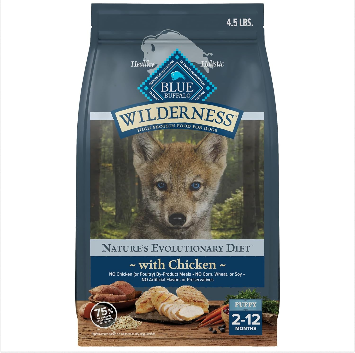 Wilderness High-Protein Natural Dry Food for Puppies, Chicken Recipe, 4.5-Lb. Bag