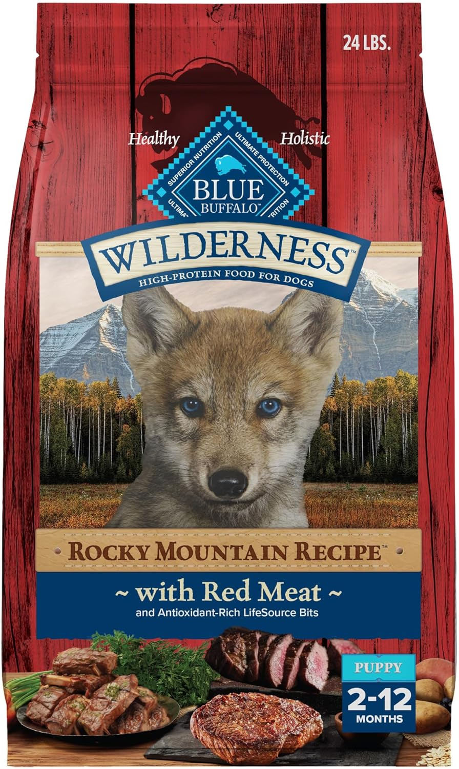 Wilderness High-Protein Rocky Mountain Recipe Dry Food for Puppies, Red Meat & Grains, 24-Lb Bag