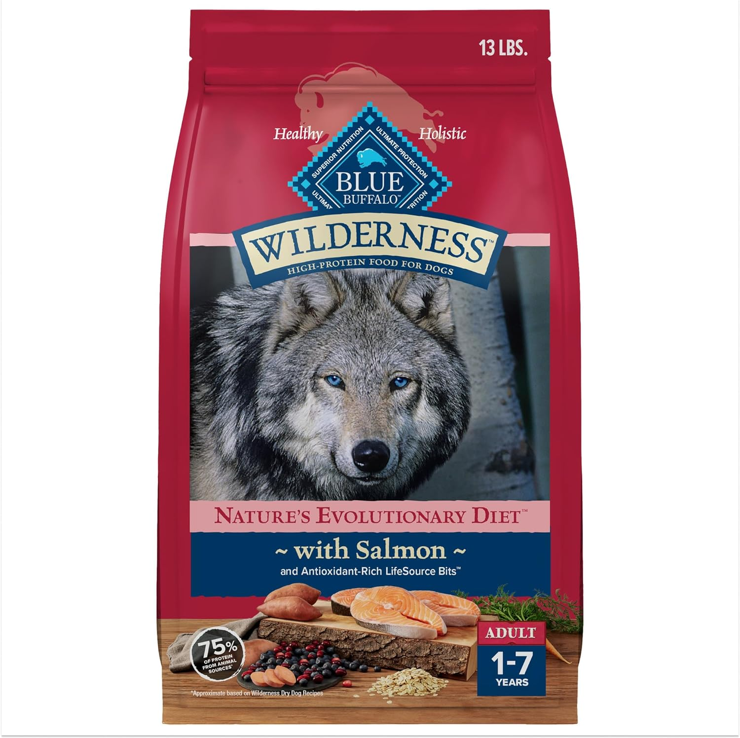 Wilderness High Protein Natural Adult Dry Dog Food plus Wholesome Grains, Salmon 13 Lb Bag