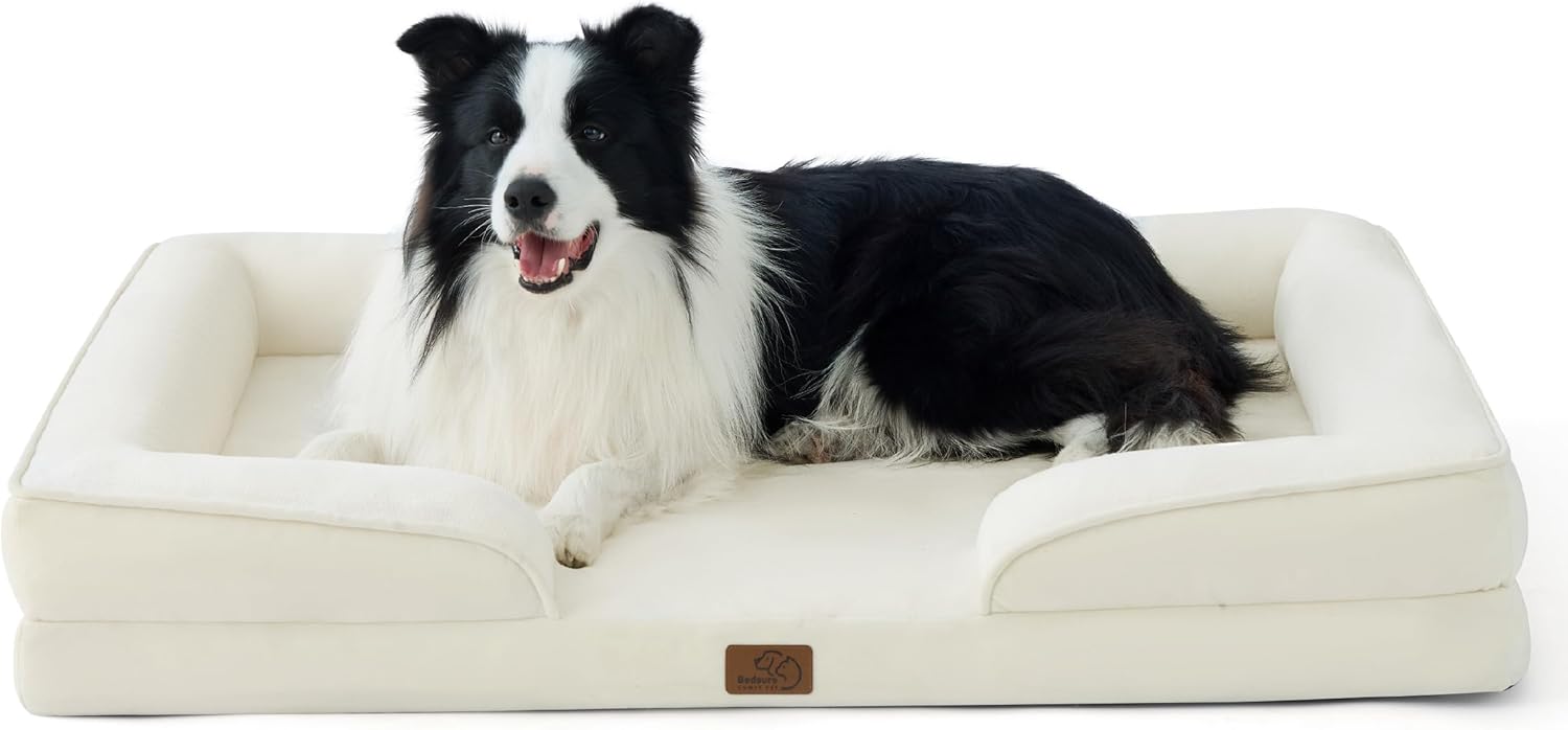 XL Orthopedic Dog Bed for Extra Large Dogs - Washable Xlarge Dog Cat Bed Waterproof, Comfort Dogs Couch Sofa with Washable Removable Cover, Pet Bed with Nonskid Bottom, Ivory, 42"