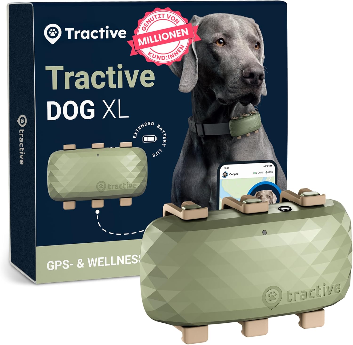 XL Smart Dog GPS Tracker | Live Pet Tracker with Virtual Fence | Vital Signs Monitoring of Heart & Respiratory Rate | up to 1-Month Battery Life | Dog Collar Attachment (Adventure Edition)