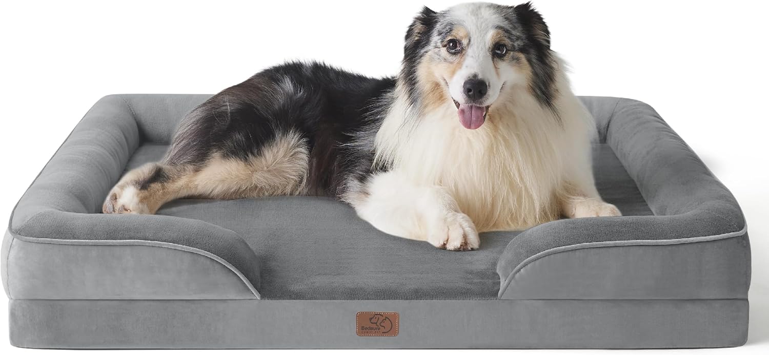 XL plus Orthopedic Dog Bed for Extra Large Dogs - Washable Xlarge Dog Cat Bed Waterproof, Comfort Dogs Couch Sofa with Washable Removable Cover, Pet Bed with Nonskid Bottom, Grey, 48"