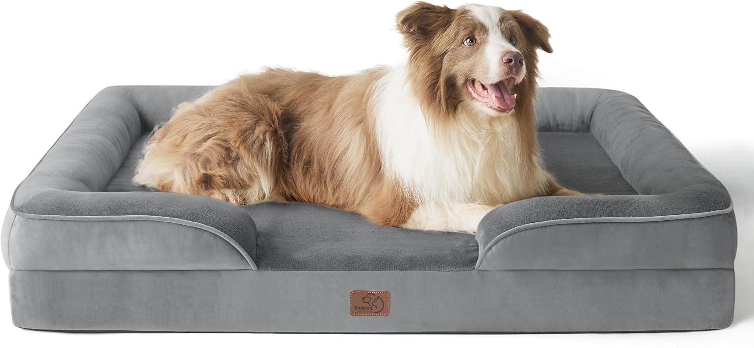XL plus Orthopedic Dog Bed for Extra Large Dogs - Washable Xlarge Dog Cat Bed Waterproof, Comfort Dogs Couch Sofa with Washable Removable Cover, Pet Bed with Nonskid Bottom, Grey, 48"