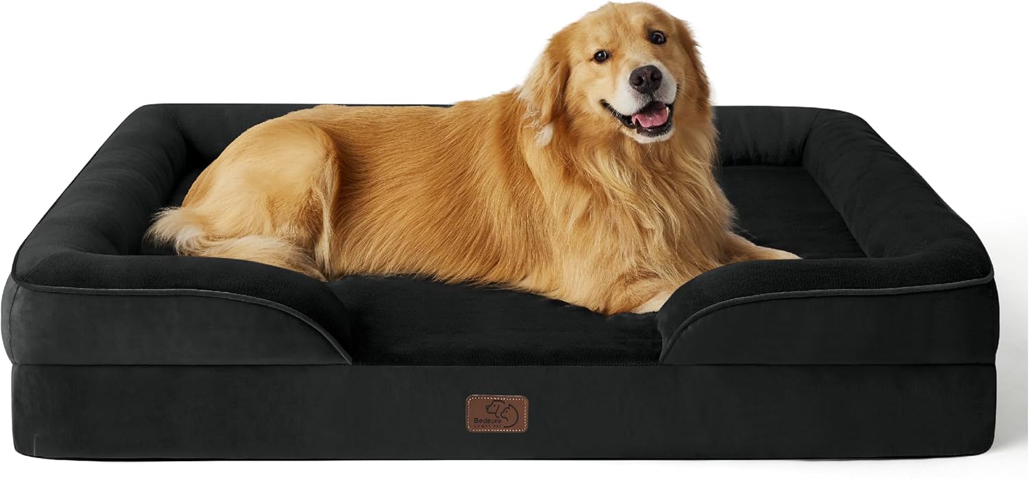 XXL Orthopedic Dog Bed for Extra Large Dogs - Washable Giant Dog Cat Bed Waterproof, Comfort Dogs Couch Sofa with Washable Removable Cover, Pet Bed with Nonskid Bottom, Black, 52"
