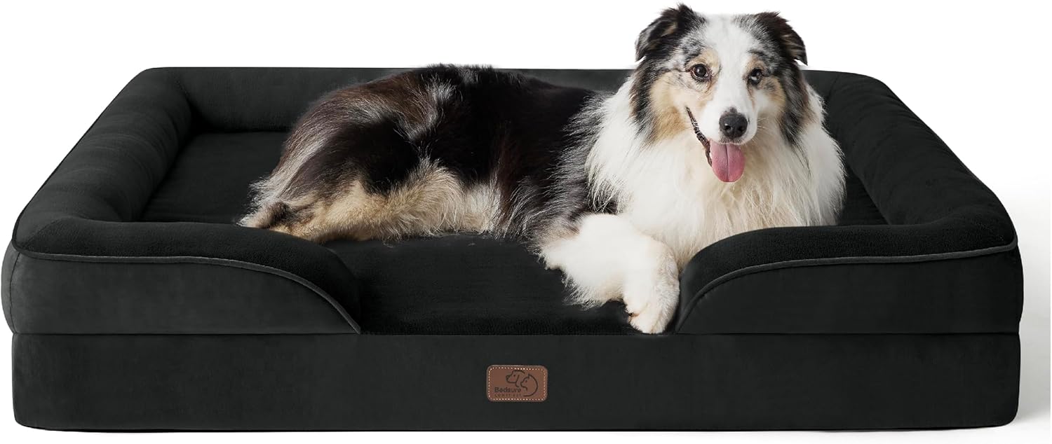 XXL Orthopedic Dog Bed for Extra Large Dogs - Washable Giant Dog Cat Bed Waterproof, Comfort Dogs Couch Sofa with Washable Removable Cover, Pet Bed with Nonskid Bottom, Black, 52"