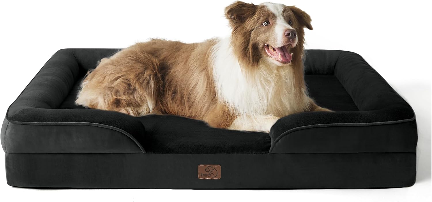 XXL Orthopedic Dog Bed for Extra Large Dogs - Washable Giant Dog Cat Bed Waterproof, Comfort Dogs Couch Sofa with Washable Removable Cover, Pet Bed with Nonskid Bottom, Black, 52"