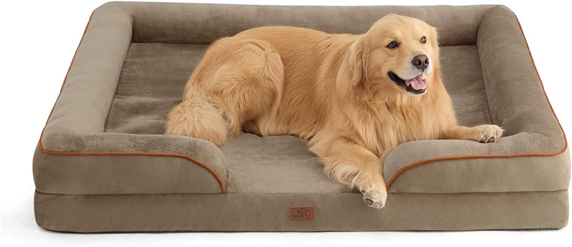 XXL Orthopedic Dog Bed for Extra Large Dogs - Washable Giant Dog Cat Bed Waterproof, Comfort Dogs Couch Sofa with Washable Removable Cover, Pet Bed with Nonskid Bottom, Hazel, 52"