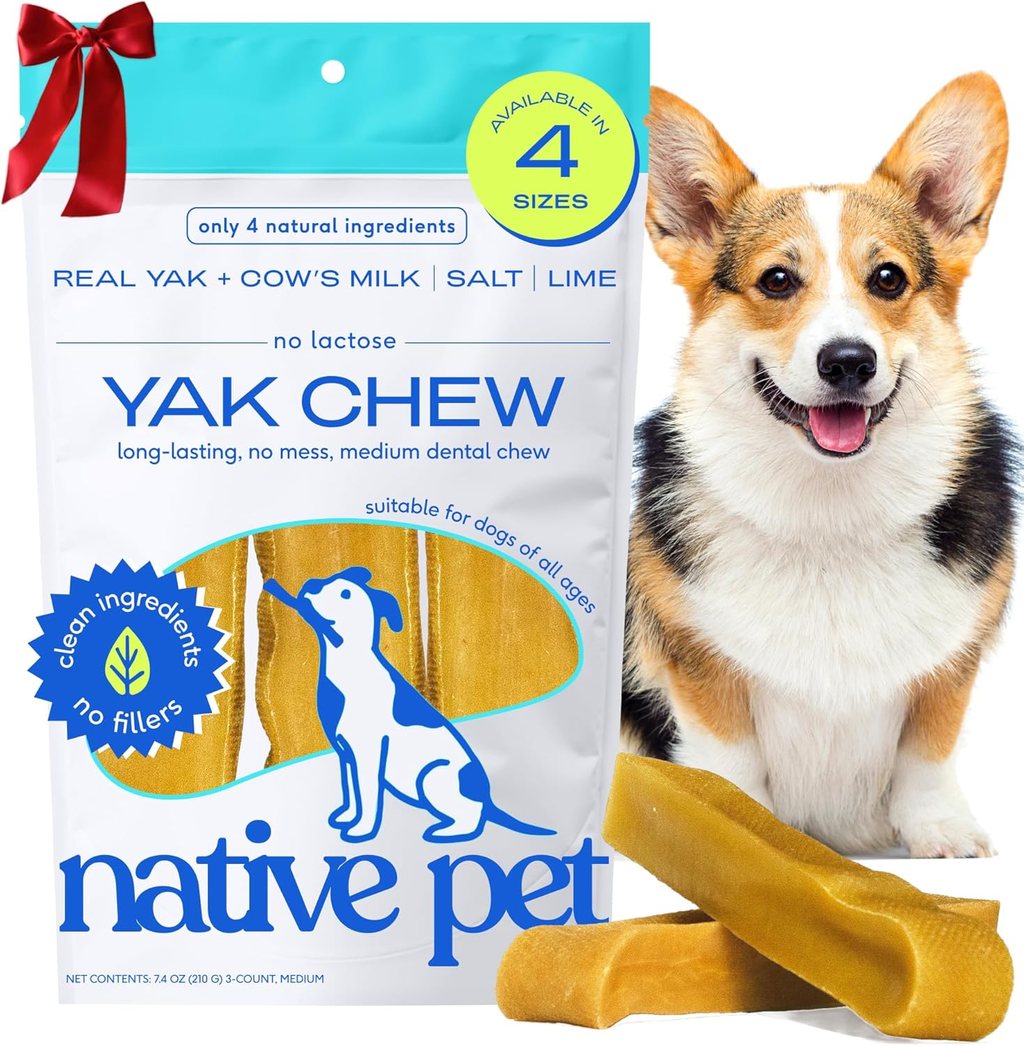 Yak Cheese Himalayan Dog Chews - Long Lasting Dental Sticks for Medium Breeds – 100% All Natural Himalayan Yak Chews for Medium Dogs – Cheese Bone for Aggressive Chewers - 3 per Pack