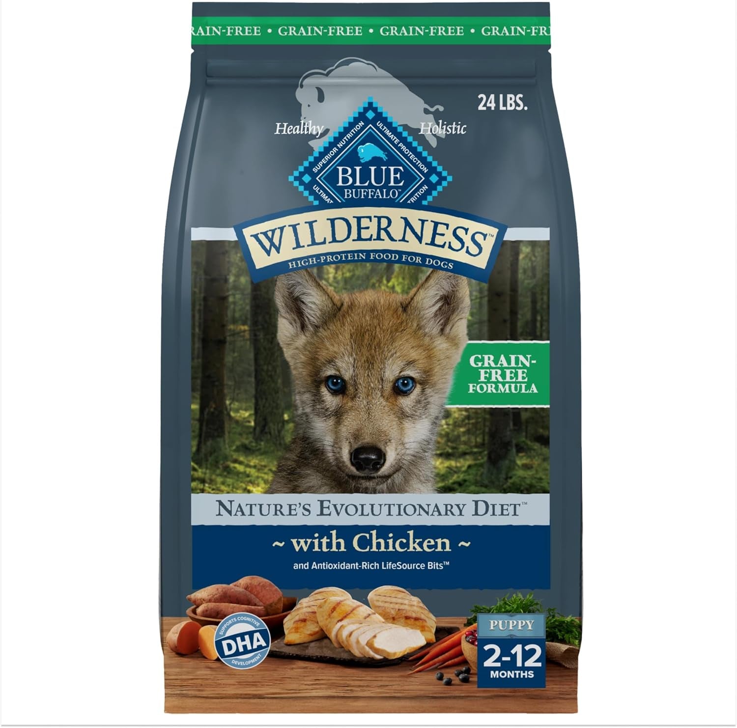 Wilderness Puppy High-Protein Dry Dog Food with Real Chicken, Grain-Free, Made in the USA with Natural Ingredients, Chicken, 24-Lb Bag