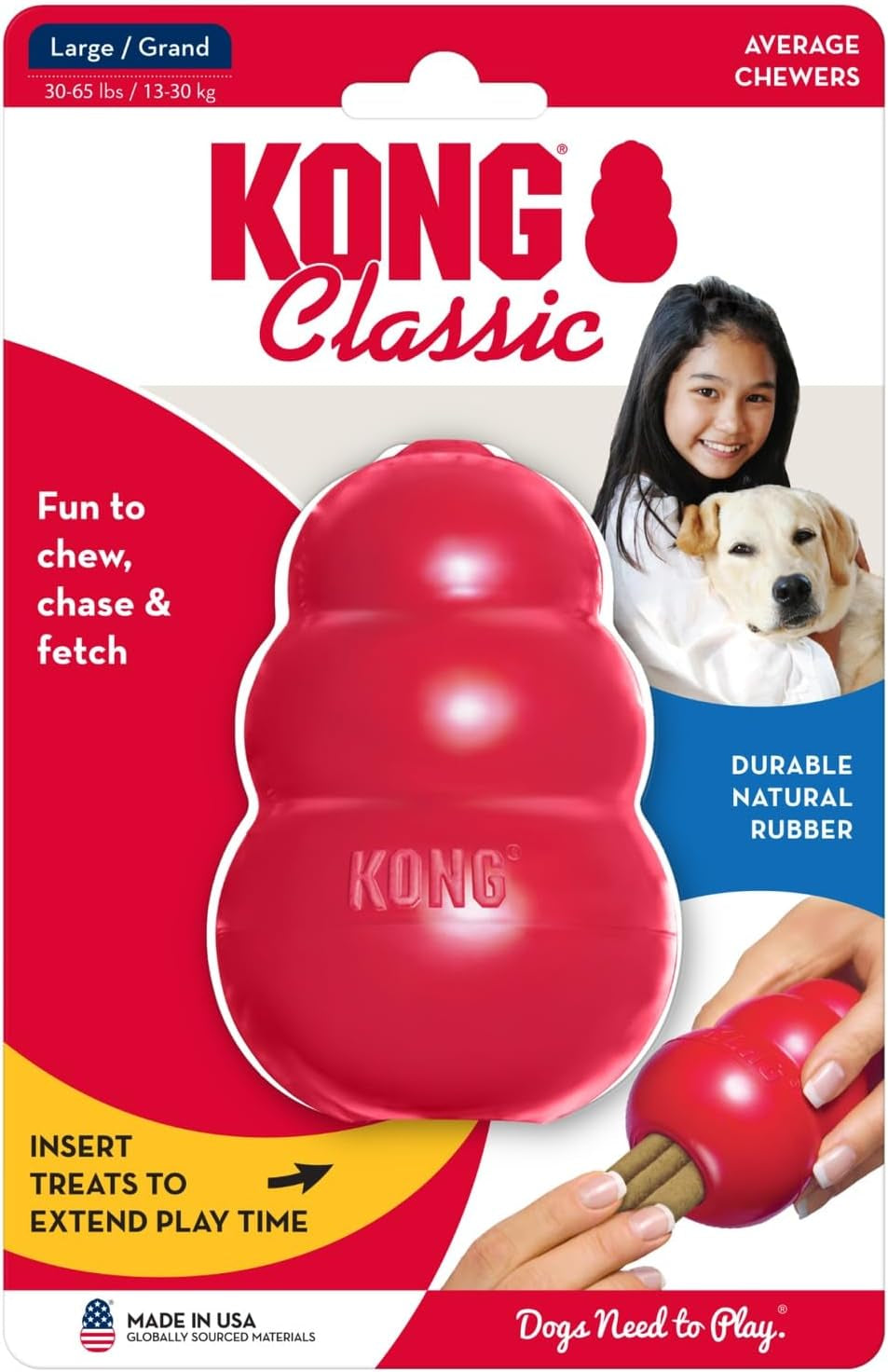 Classic Stuffable Dog Toy - Fetch & Chew Toy for Dogs - Treat-Filling Capabilities & Erratic Bounce for Extended Play Time - Durable Natural Rubber Material - for Large Dogs