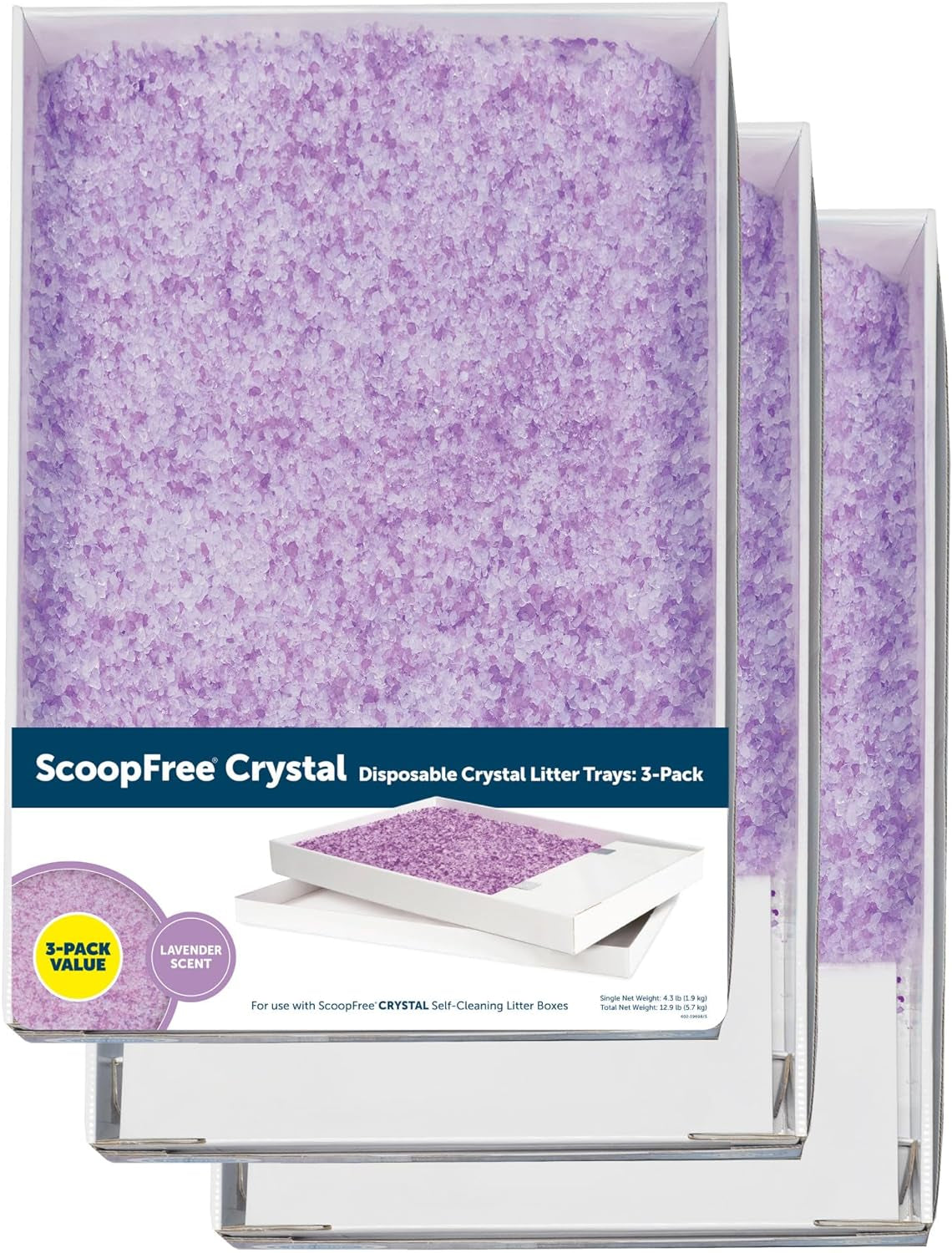 Scoopfree Disposable Crystal Cat Litter Tray - Easy Cleaning Box - Refill Tray for Electric Litter Box - Lavender Scent - 4.3 Lb Bags - 3 Pack