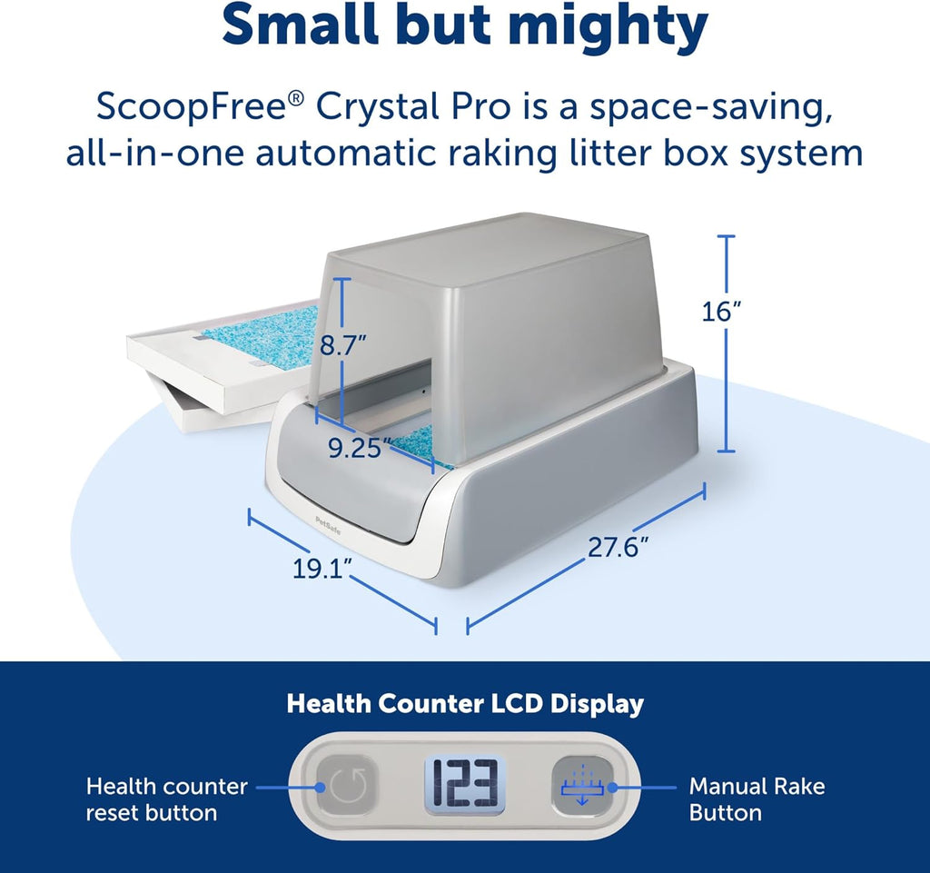 Legacy Scoopfree Crystal Pro Self-Cleaning Automatic Cat Litter Box - Front-Entry Motion-Sensing Cat Box with Integrated Health Counter - Includes 1 Disposable Crystal Litter Tray