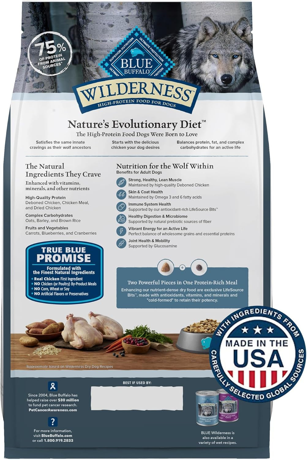 Wilderness Natural High-Protein Dry Food for Adult Dogs, Chicken Recipe, 24-Lb. Bag