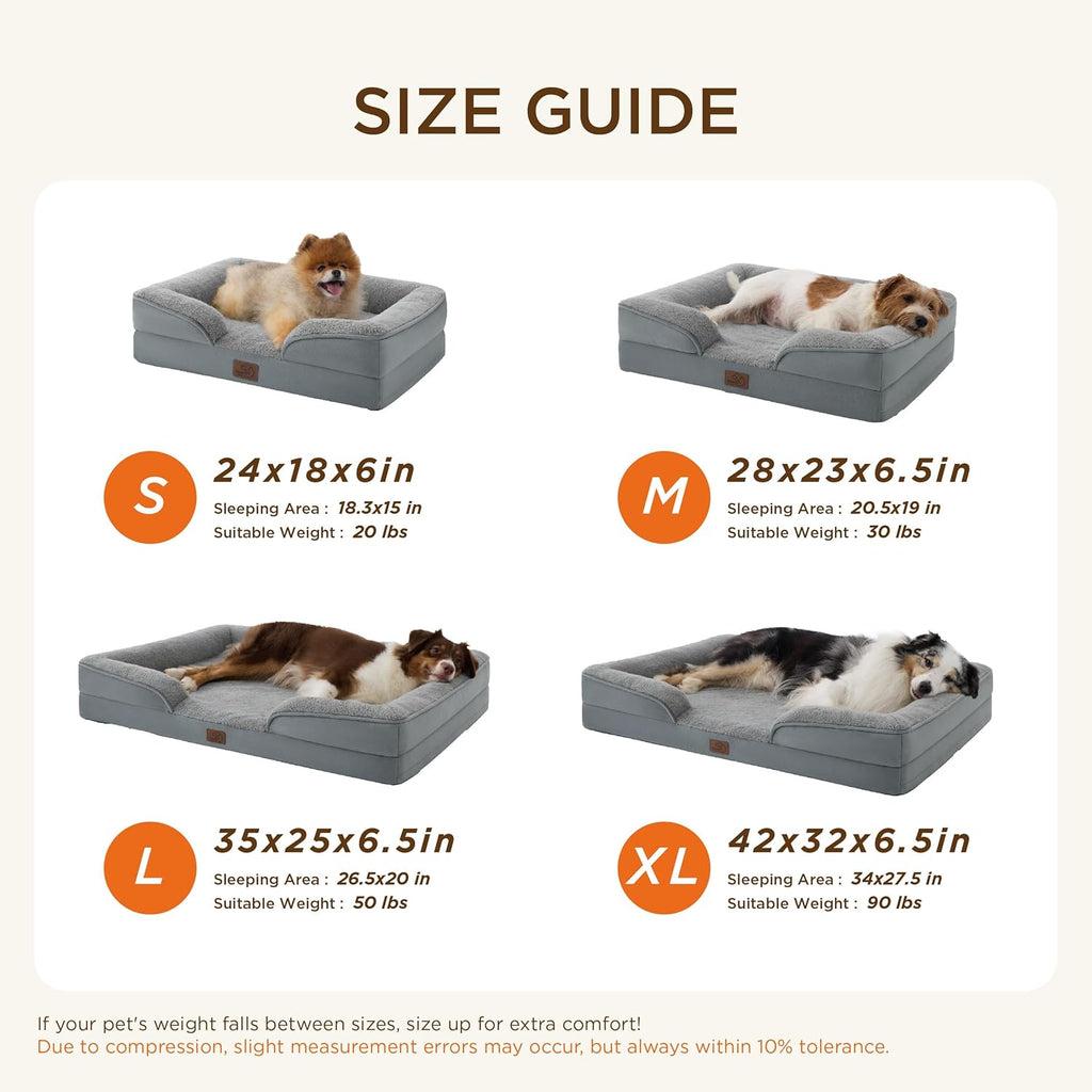Self Warming Orthopedic Dog Bed Medium Size Dogs - Washable Medium Dog Bed Waterproof, Comfort Pet Couch with Removable Cover, Pets Sofa with Nonskid Bottom, Brown, Non-Electric