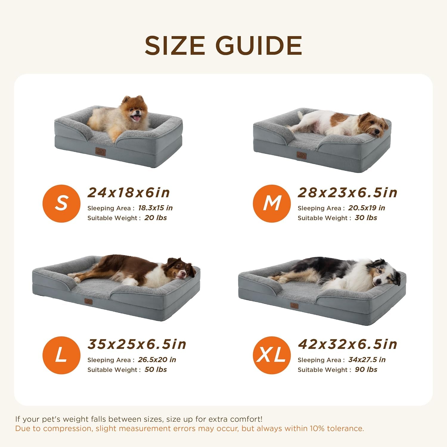 Self Warming Orthopedic Dog Bed Medium Size Dogs - Washable Medium Dog Bed Waterproof, Comfort Pet Couch with Removable Cover, Pets Sofa with Nonskid Bottom, Brown, Non-Electric