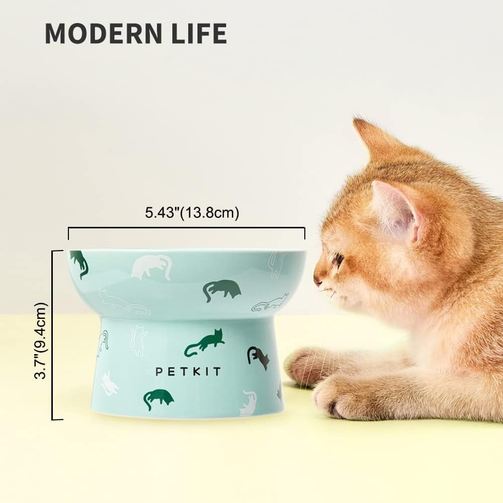 Ceramic Raised Cat Bowls, Tilted Elevated Food Water Bowl Fr Puppy Kitten, Stress Free, Backflow Prevention, Dishwasher and Microwave Safe, Lead & Cadmium Free