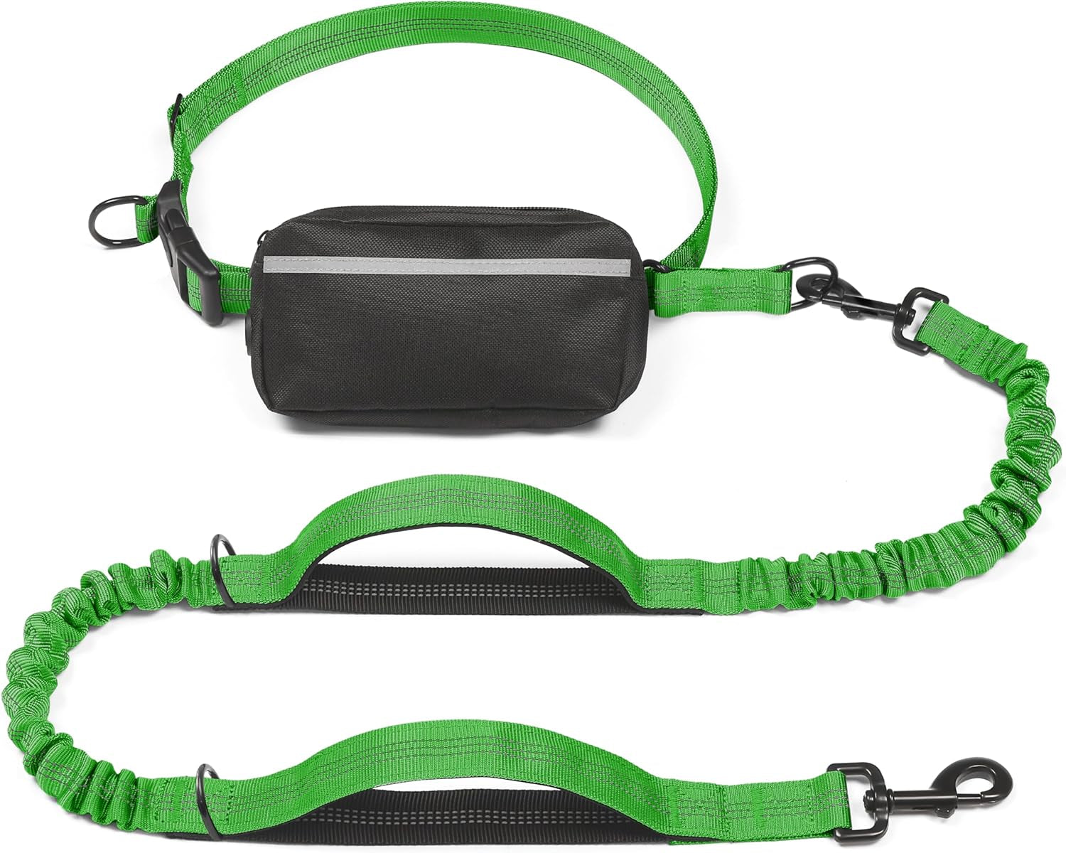 Hands Free Dog Leash with Zipper Pouch, Dual Padded Handles and Durable Bungee for Walking, Jogging and Running Your Dog (Large, 25-120 Lbs, Emerald)