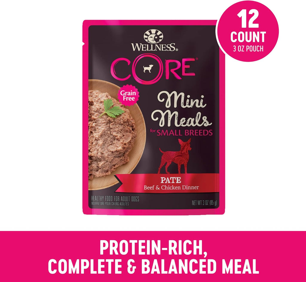 CORE Natural Grain Free Small Breed Mini Meals Wet Dog Food, Pate Beef & Chicken Dinner, 3-Ounce Pouch (Pack of 12)