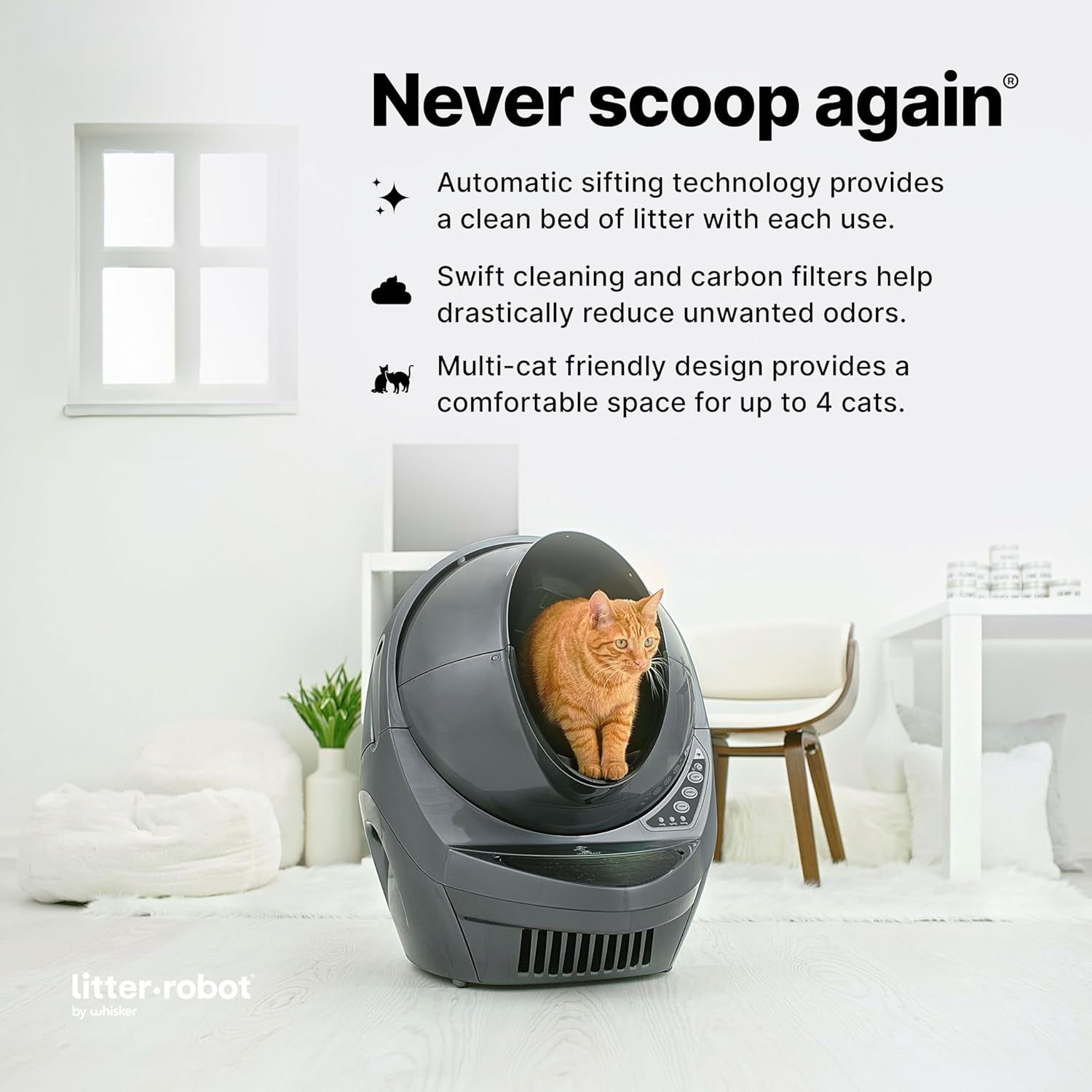 Litter-Robot 3 Connect by , Grey - Automatic, Self-Cleaning Cat Litter Box, Helps Reduce Litter Box Odors, Works with Almost Any Clumping Litter, care 1-Year Warranty