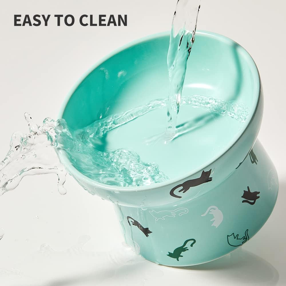 Ceramic Raised Cat Bowls, Tilted Elevated Food Water Bowl Fr Puppy Kitten, Stress Free, Backflow Prevention, Dishwasher and Microwave Safe, Lead & Cadmium Free