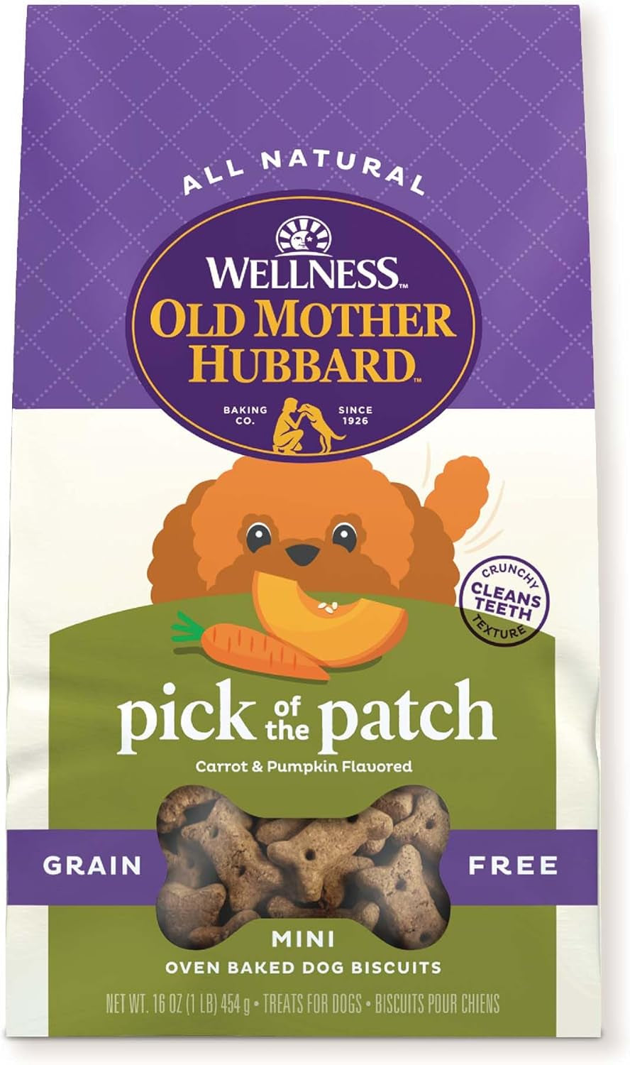 Wellness Pick of the Patch Dog Biscuits, Natural, Training Treats, Pumpkin & Carrot Flavor, Mini Size, (16 Ounce Bag)