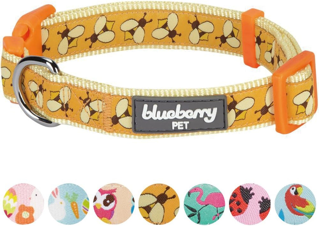 Essentials 10 Patterns Statement Busy Bees Designer Adjustable Dog Collar, Medium, Neck 14.5"-20"