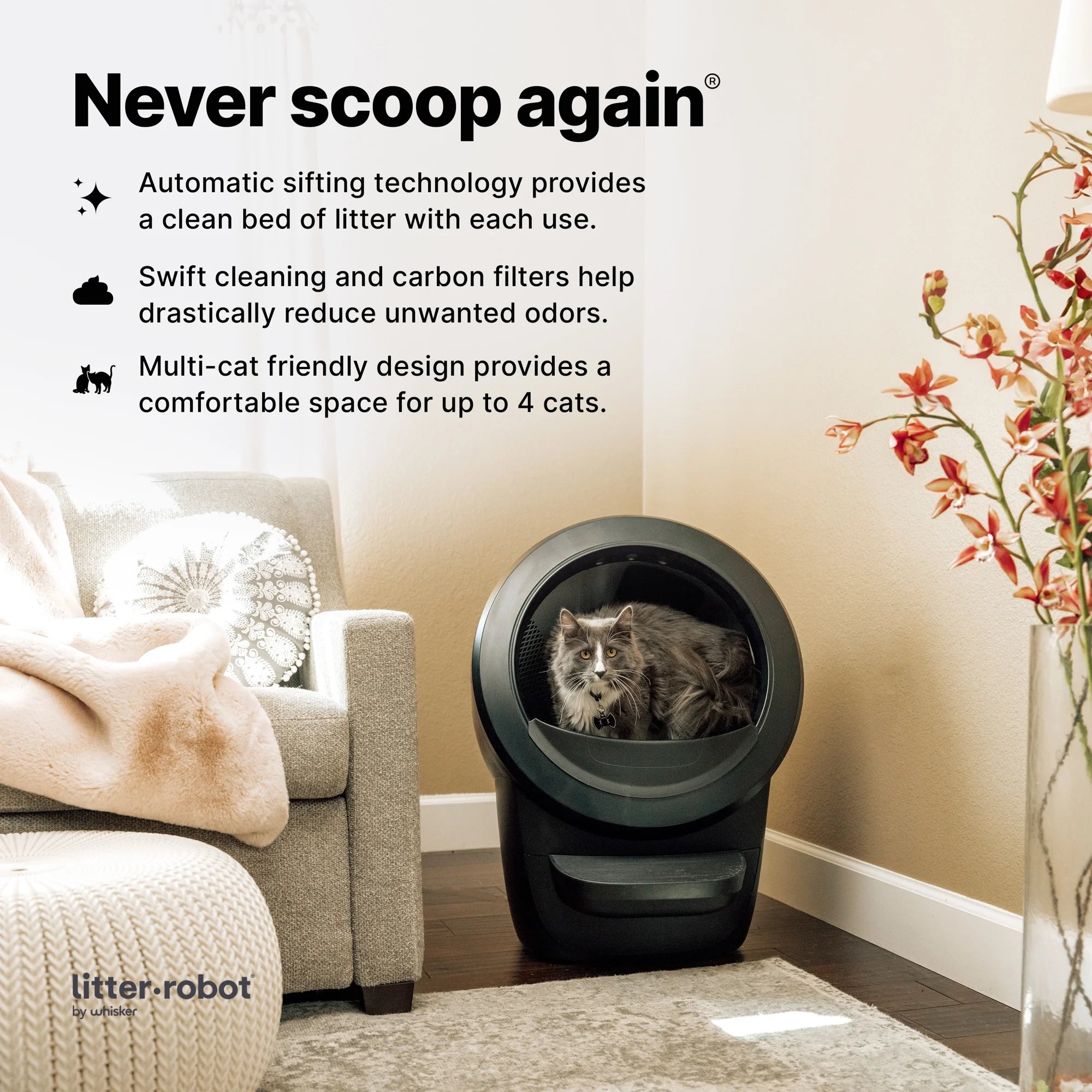 Litter-Robot 4 Automatic Self-Cleaning Cat Litter Box with Step, Black