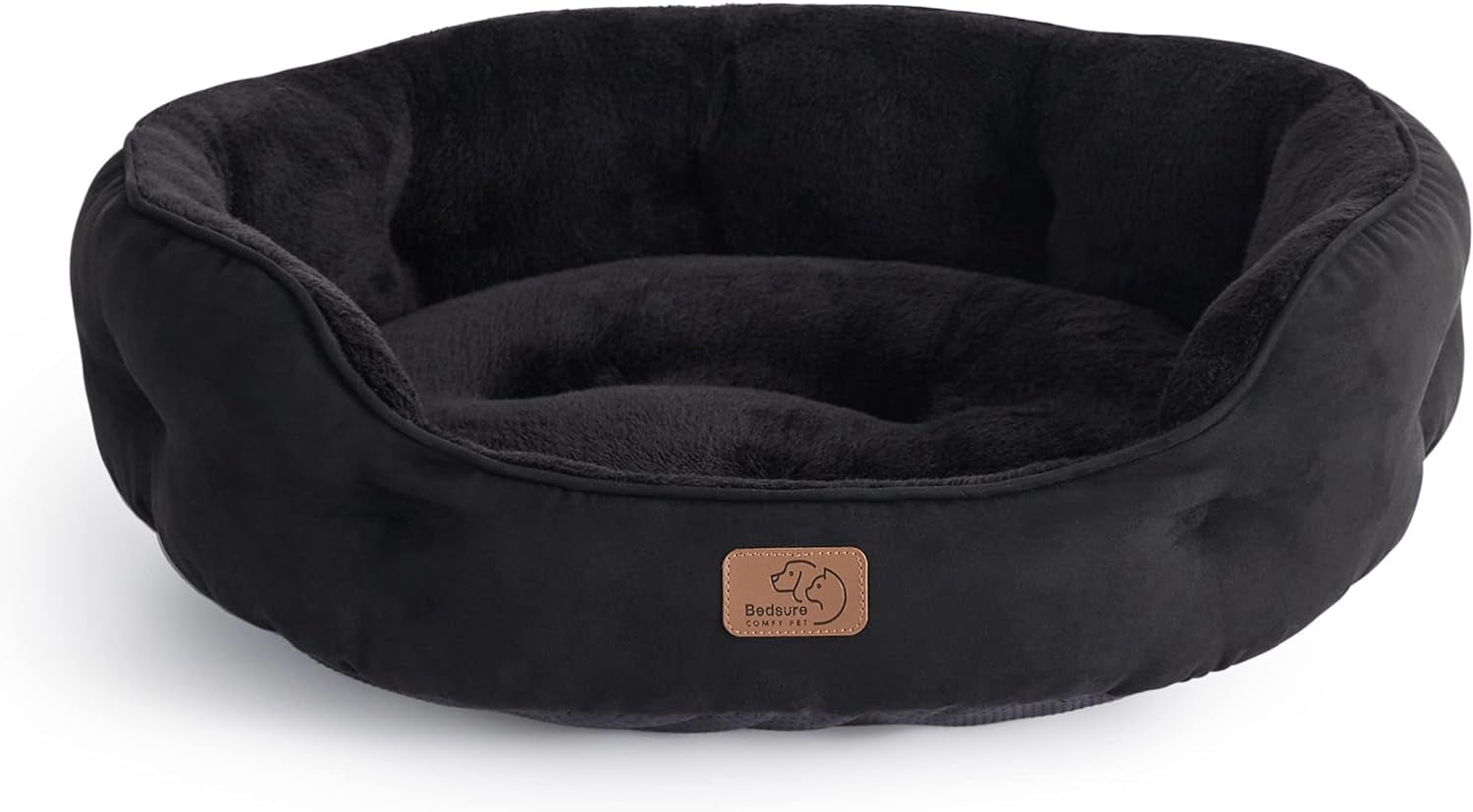 Dog Beds for Small Dogs - round Cat Beds for Indoor Cats, Washable Pet Bed for Puppy and Kitten with Slip-Resistant Bottom, 20 Inches, Black