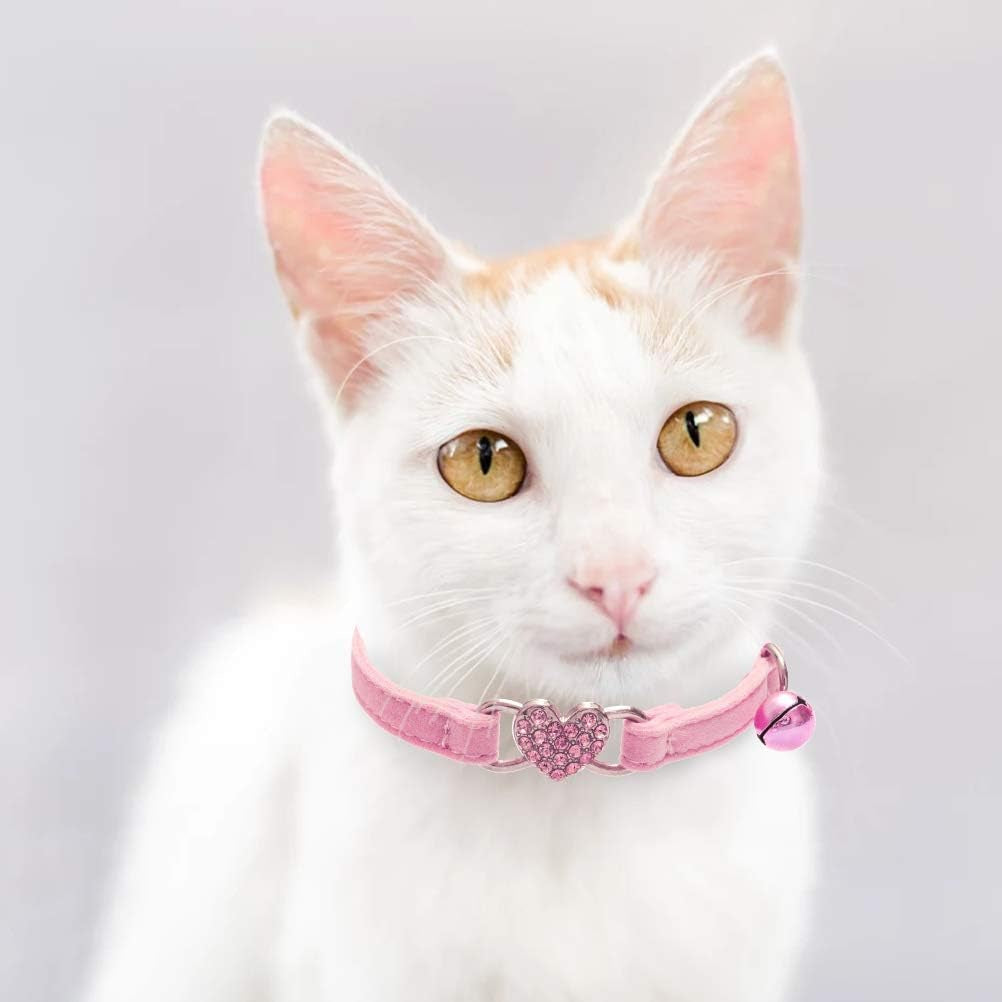 Cat Collar Breakaway with Bell, Pack of 2 Heart Bling Collar Safety with Soft Velvet Adjustable for Kittens