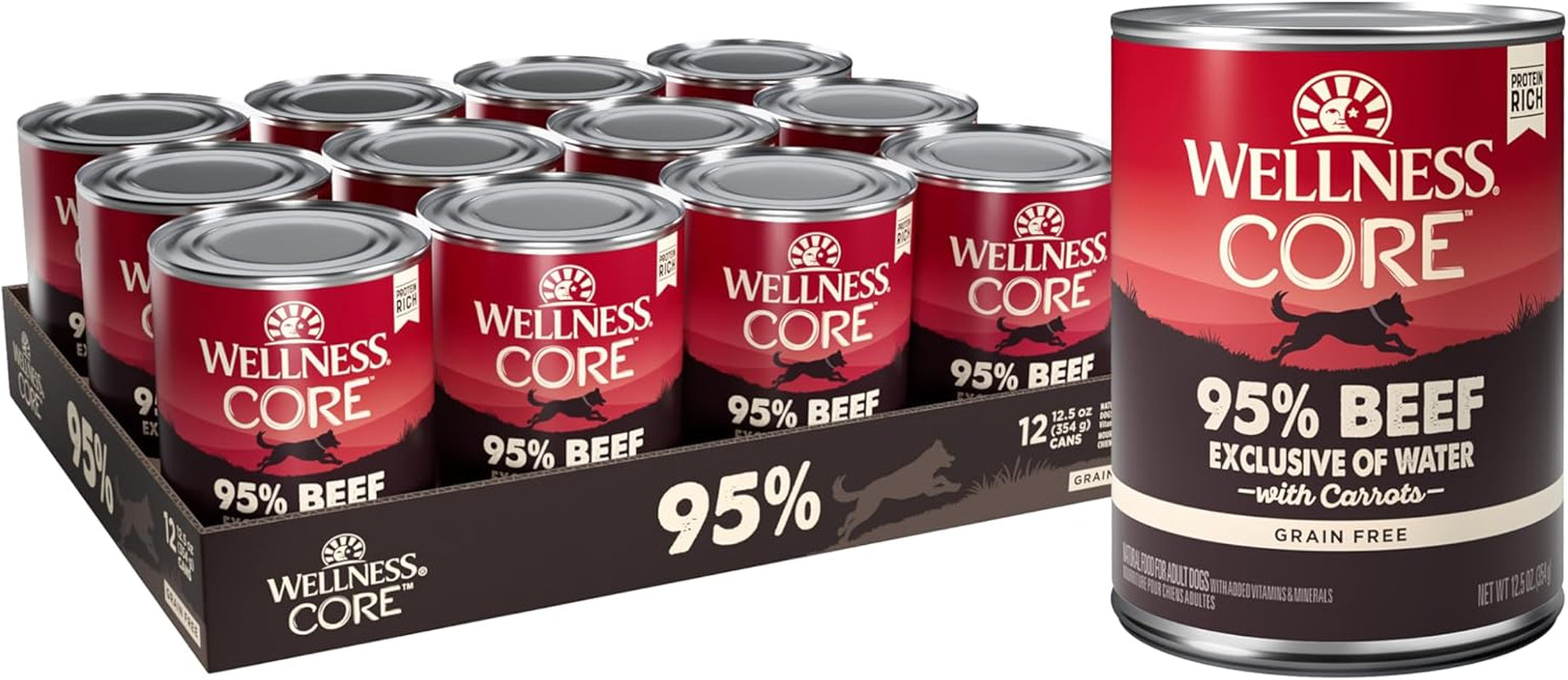 CORE 95% Natural Wet Grain Free Canned Dog Food, Beef & Carrots,12.5-Ounce Can (Pack of 12)