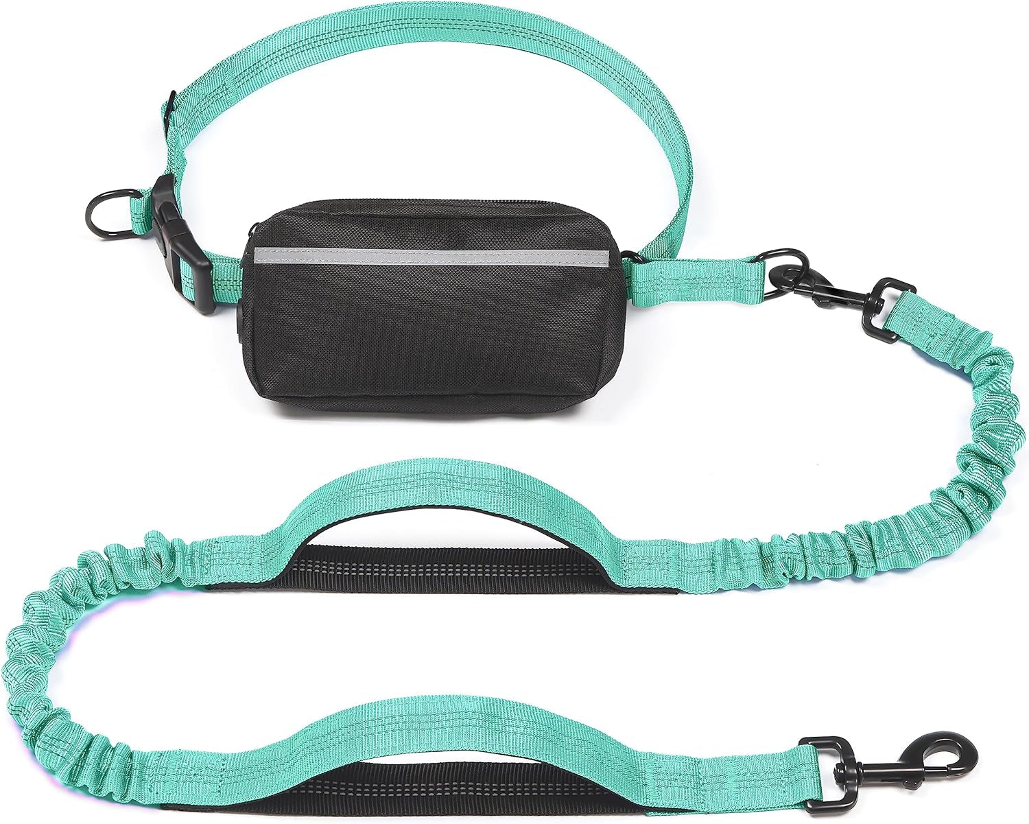 Hands Free Dog Leash with Zipper Pouch, Dual Padded Handles and Durable Bungee for Walking, Jogging and Running Your Dog (Large, 25-120 Lbs, Teal)