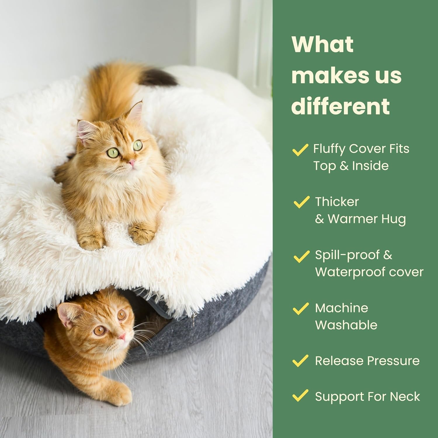 Peekaboo Cat Cave for Multiple & Large Cats up to 30-45 Lbs, Fluffy Cat Beds for Indoor Cats, Scratch Detachable & Washable Tunnel Bed, Comfy Donut Cave (Dark Gray, Large (Calming))