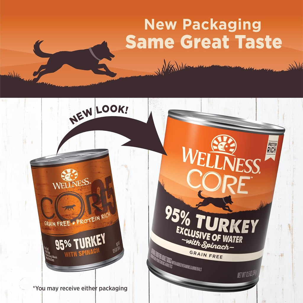 CORE 95% Natural Wet Grain Free Canned Dog Food, Turkey & Spinach,12.5-Ounce Can (Pack of 12)