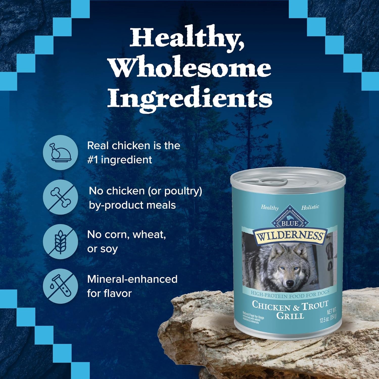 Wilderness Adult Wet Dog Food, High-Protein & Grain-Free, Made with Natural Ingredients, Chicken & Trout Grill, 12.5-Oz. Cans, 12 Count