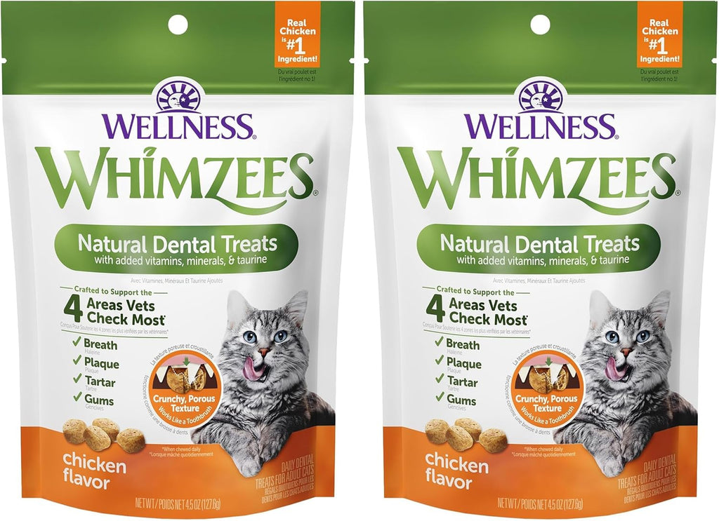Wellness Cat Dental Treats, Natural Chews, Chicken Flavor, (4.5 Ounce Bag) (Pack of 2)