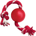 Ball with Rope - Durable Fetch Toy with Rope for Easy Throwing - for Tug, Playtime & More - Natural Rubber - Red - for Small Dogs