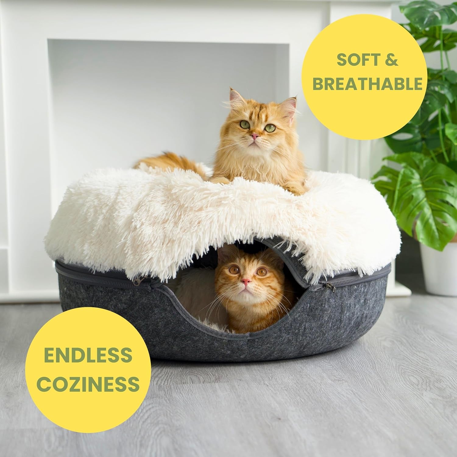 Peekaboo Cat Cave for Multiple & Large Cats up to 30-45 Lbs, Fluffy Cat Beds for Indoor Cats, Scratch Detachable & Washable Tunnel Bed, Comfy Donut Cave (Dark Gray, Large (Calming))