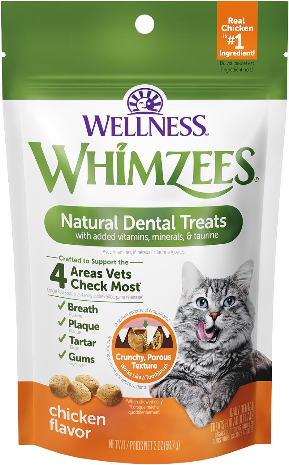 Wellness Cat Dental Treats, Natural Chews, Chicken Flavor, (2 Ounce Bag)