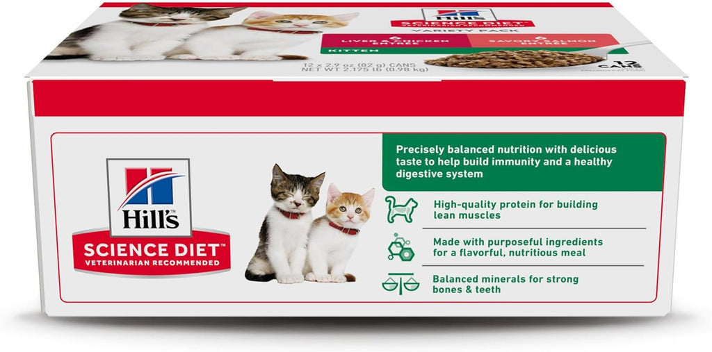 Kitten, Kitten Premium Nutrition, Wet Cat Food, Variety Pack: Liver & Chicken; Salmon Minced, 2.9 Oz Can Variety Pack, Case of 12