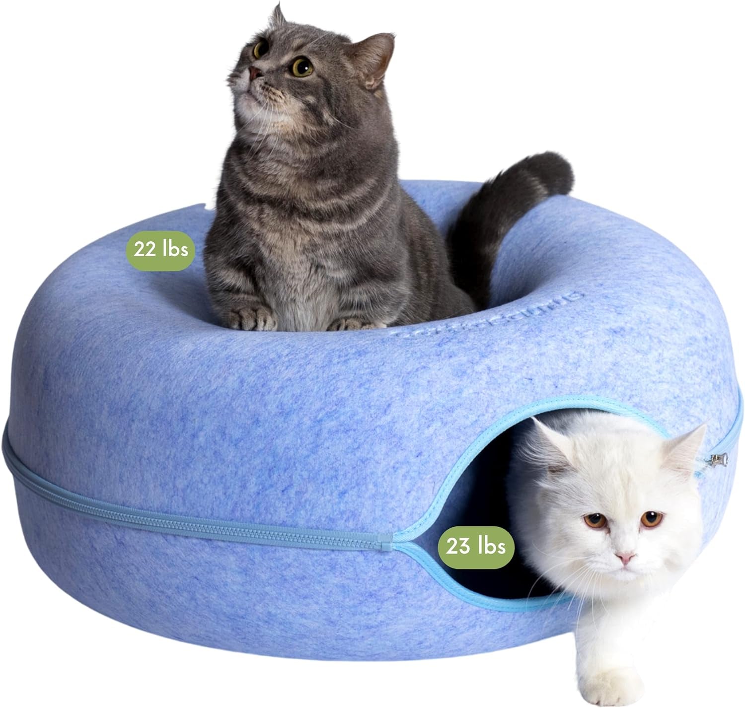 Peekaboo Cat Cave Donut for Multiple & Large Cats up to 30-45 Lbs, 3-In-1 Self Warming Cat Bed, Tunnel & Scratcher for Indoor Cats, Washable & Detachable Small Dog Bed (Blue, Large)