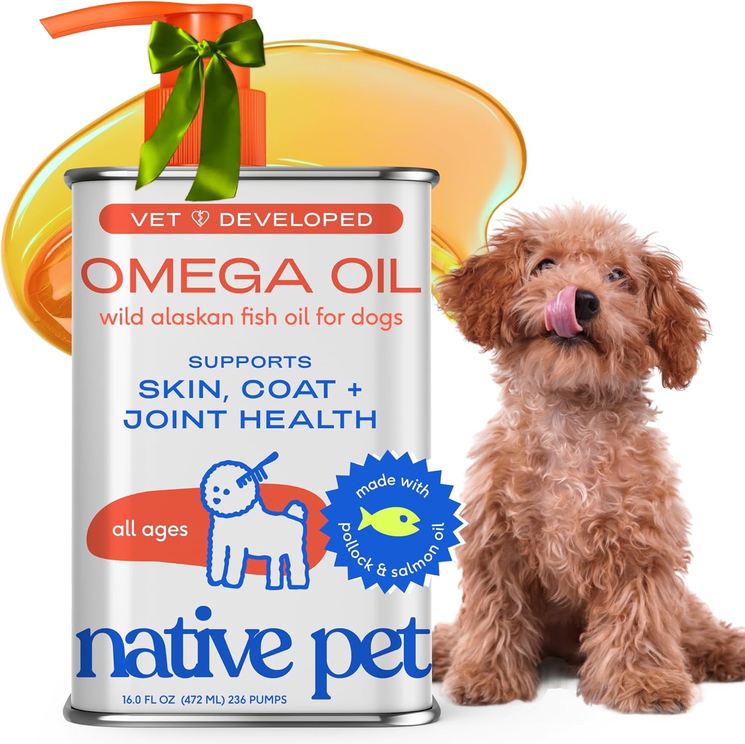 Omega 3 Fish Oil for Dogs & Cats - Promotes Healthy Skin, Shiny Coat, & Strong Joints - Made with Wild Alaskan Salmon Oil for Dogs – Tasty, Fast-Absorbing Omega 3 6 9 Liquid Supplement-16Oz